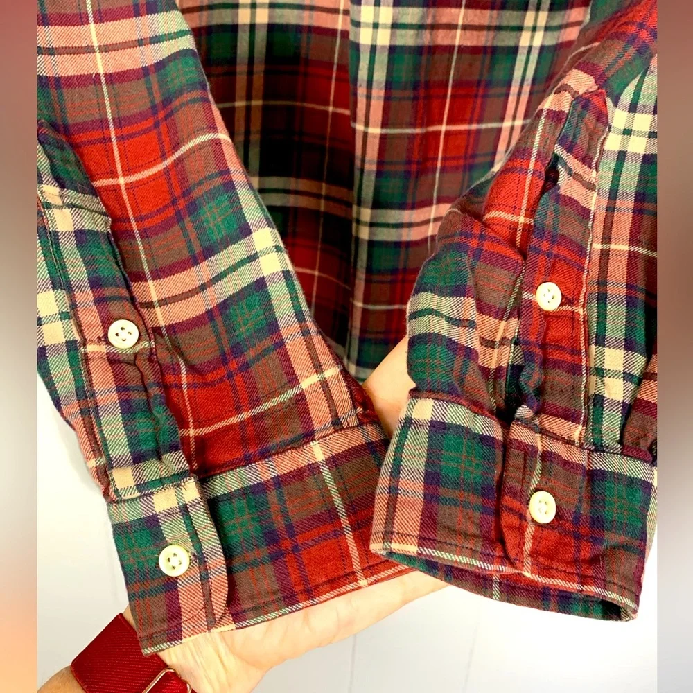 Ralph Lauren Blake 100% Cotton Red Green Plaid Shirt Button Down - Large - Picture 3 of 6